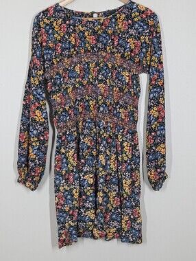 Asos Smocked Floral Mini Dress Long Sleeve Cottagecore Prairie Boho Festival 12